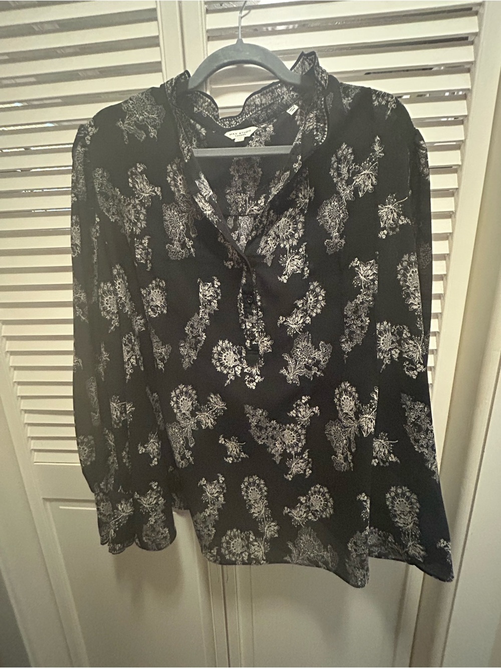 Max Studio Black Blouse with White Floral Print